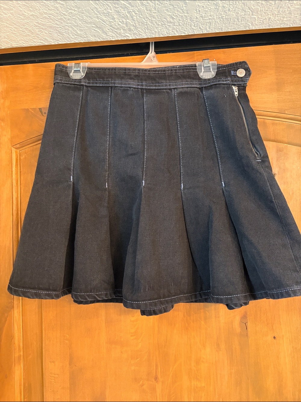 Free People Black Denim Pleated Skater Skirt